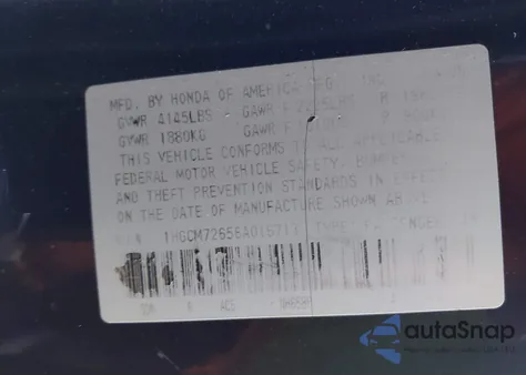 2006 Honda Accord 2.4 Ex z USA, uszkodzony, nr VIN 1HGCM72656A016713
